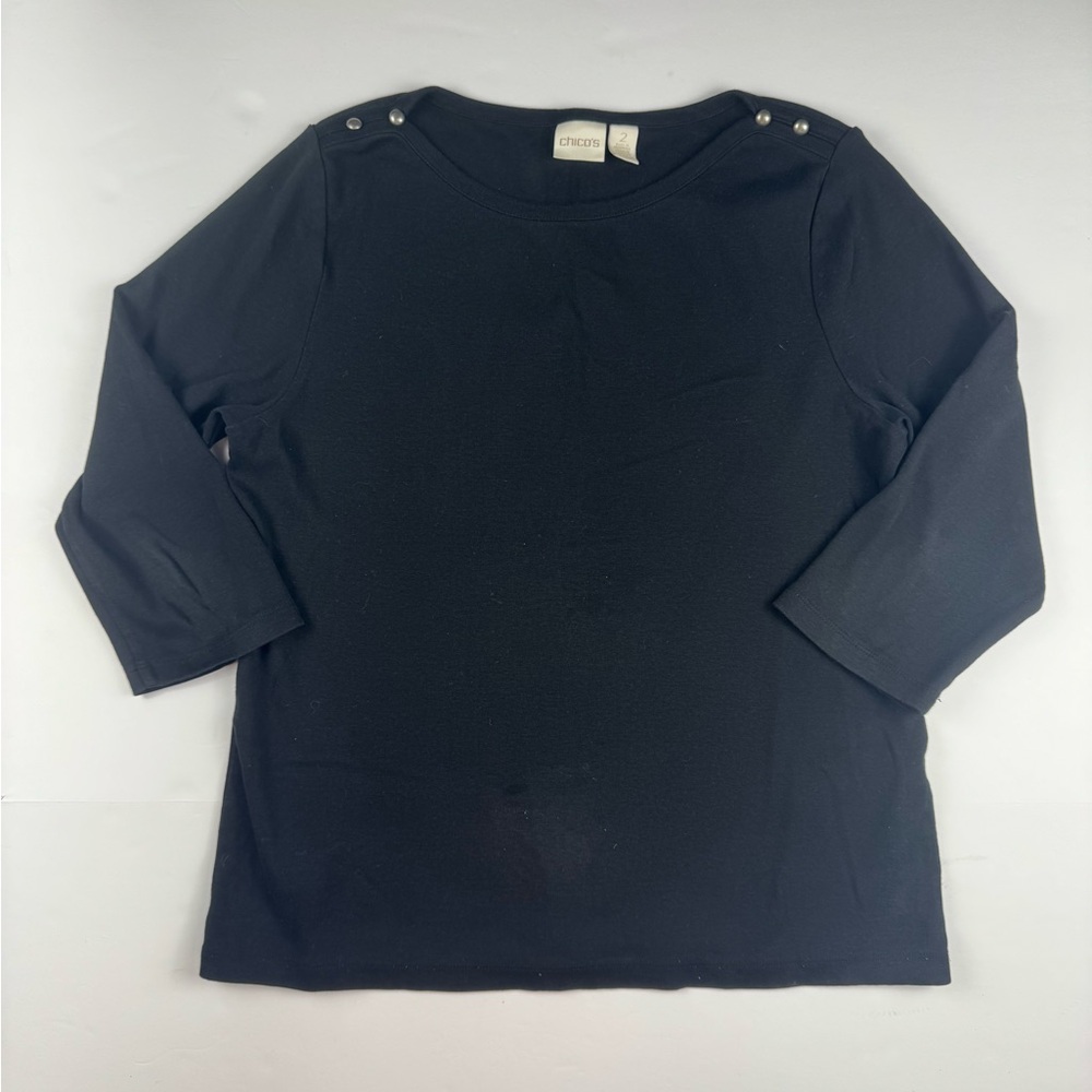 Chico's Black 3/4 Sleeve Top with Button Accents Chico size 2